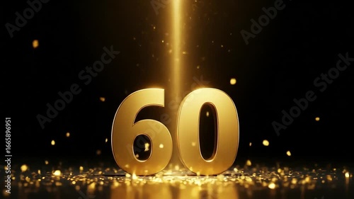 Golden Number Sixty Anniversary Celebration with Sparkling Confetti.