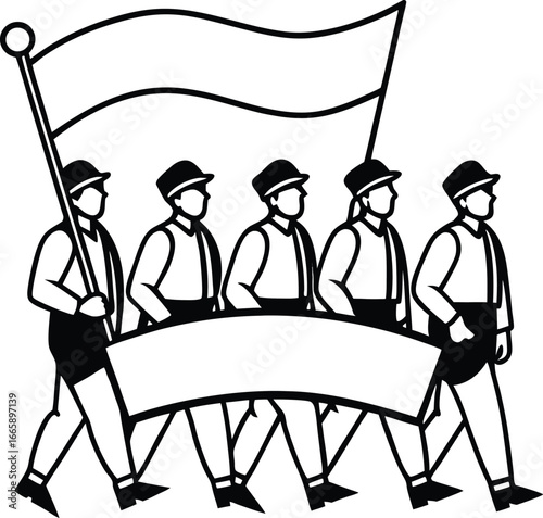 Realistic Workers Parade Celebration Banner.