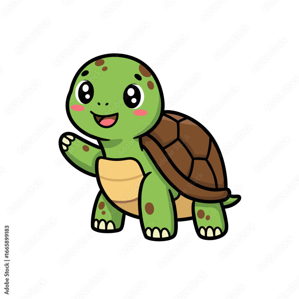 Fototapeta premium Cute cartoon turtle walking with happy expression