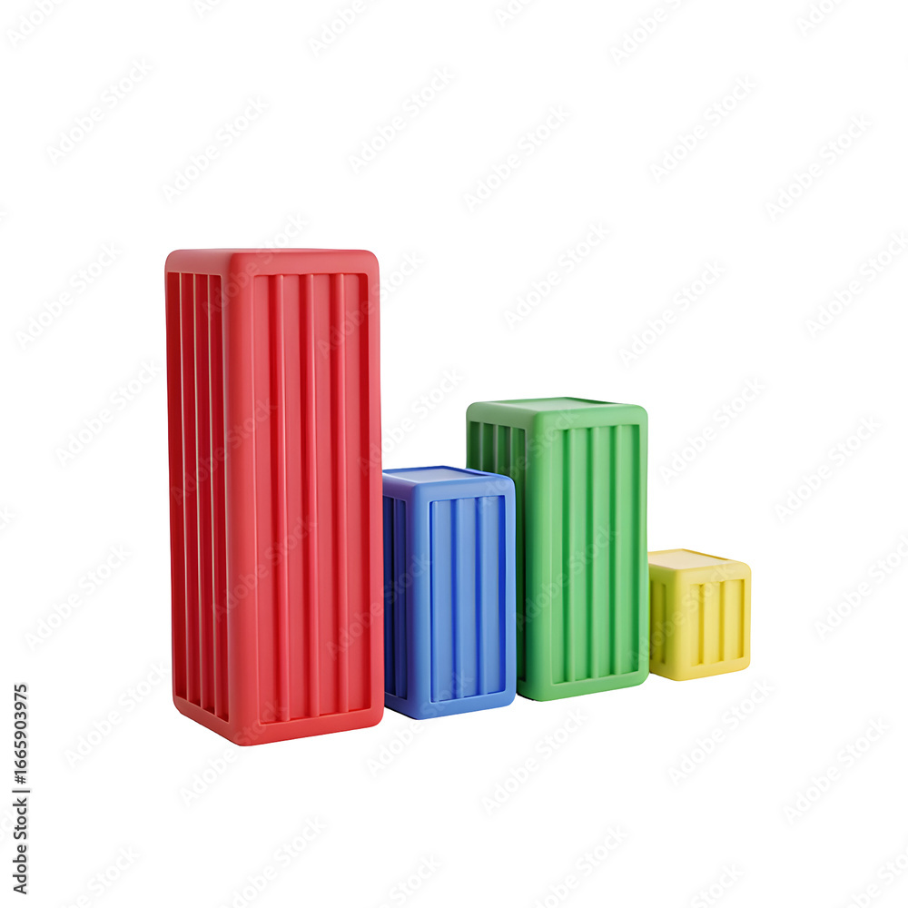 Fototapeta premium Creative data visualization of global trade statistics, featuring a 3D bar chart made of colorful shipping containers to represent logistics performance and import/export data
