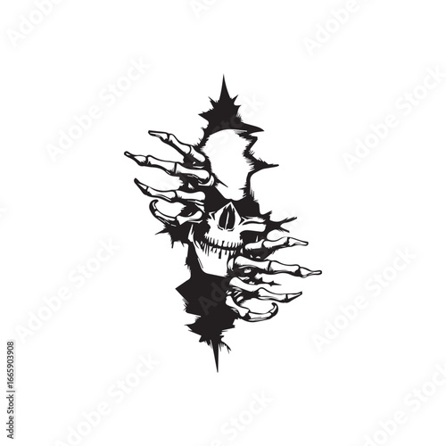 Scary Monster Breaking Through Wall Vector Silhouette