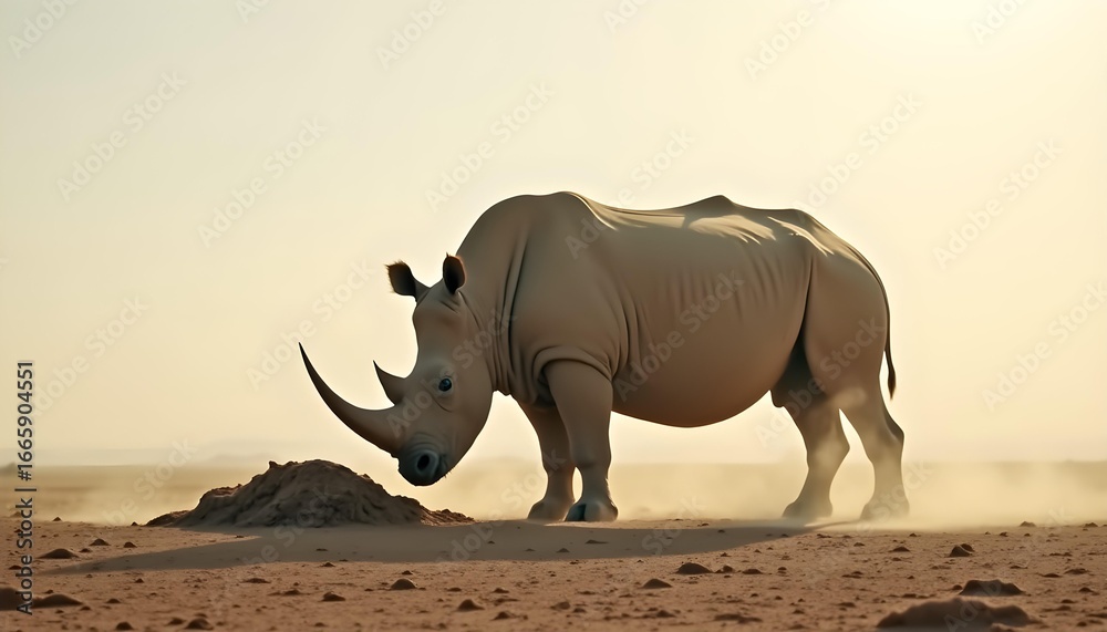 Fototapeta premium Rhino's Lament: Solitude in the Savannah