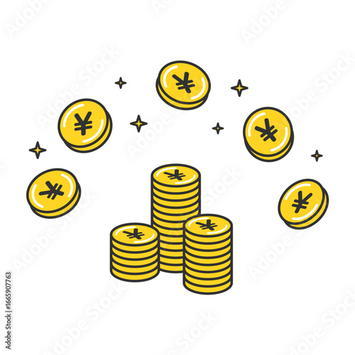 増える、貯まる、お金　コイン。ポイ活。Increasing, saving, money coins. Point activities.