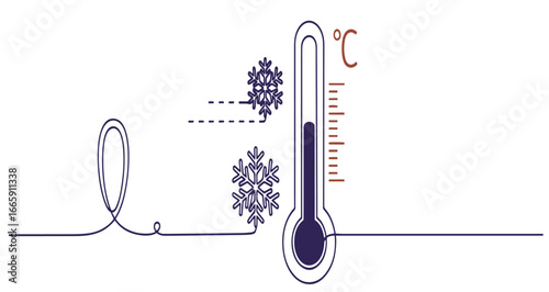 Thermometer showing cold temperature with snowflakes, symbolizing winter or low temperatures.