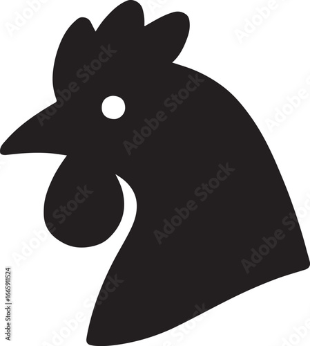 Hen head profile icon silhouette, vector design perfect for poultry, farm, agriculture, and livestock themes.