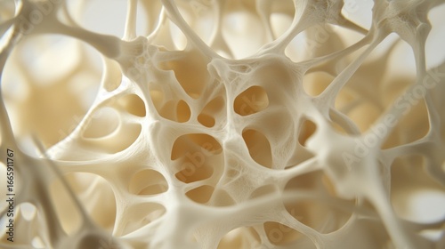 A close-up view of a complex, organic structure composed of interconnected, irregular shapes.