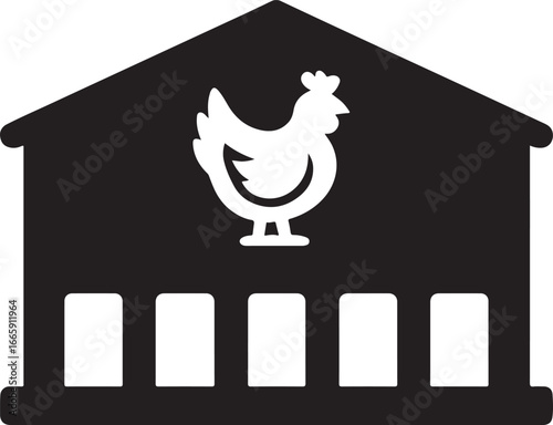 Large commercial poultry shed silhouette, vector design ideal for farming, livestock, agriculture, chicken, and rural themes.
