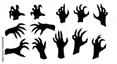 Creepy Zombie Hands Reaching Out in the Dark Silhouette