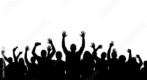 Enthusiastic Crowd Silhouette Cheering and Raising Hands in Celebration silhouette