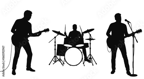 Band Performing Music Concert with Guitar Bass and Drums Silhouette