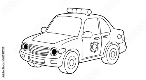 Cartoon Police Car Outline for Coloring Book or Activity Sheet silhouette
