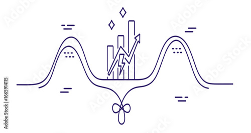 Upward trending bar chart with dynamic growth line symbolizing financial progress and success