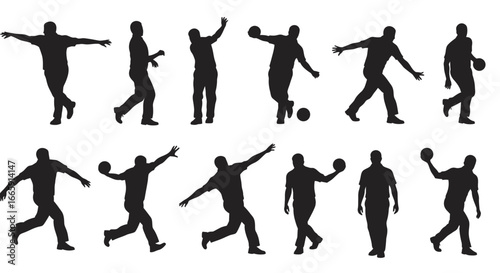 Set of Bowling Player Silhouettes in Various Poses on White Background Sports Activity silhouette