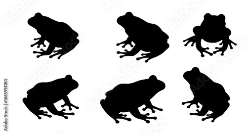 Seamless Pattern of Frog Silhouettes on White Background Black and White Silhouette