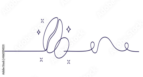 Elegant single line drawing of coffee beans with sparkling accents, symbolizing freshness and aroma.