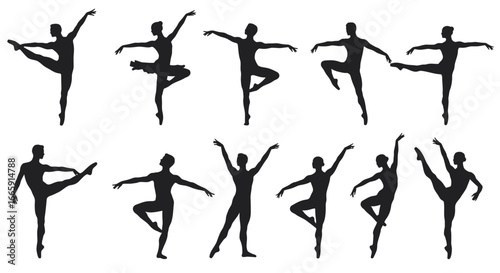 Elegant Ballet Dancers in Various Poses Artistic Silhouette Illustration on White Background silhouette