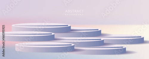 Minimalist 3D White Cylindrical Podium on Pastel Backdrop for Product Display and Branding.modern trendy design in banners,curve brhouce  and premier league design.