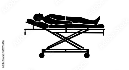Patient Lying on Medical Stretcher Bed Silhouette