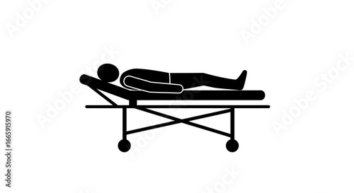 Patient Lying on Hospital Bed Silhouette Style Medical Illustration silhouette