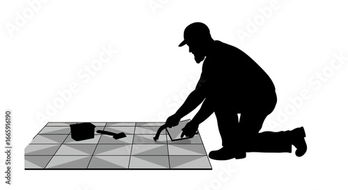 Tiler Installing Tiles Floor Silhouette