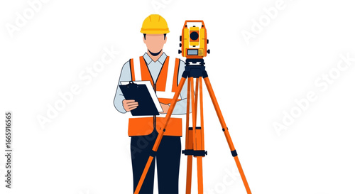 Professional land surveyor working with modern total station equipment on a construction site, ensuring precise measurements and accurate project planning for infrastructure development