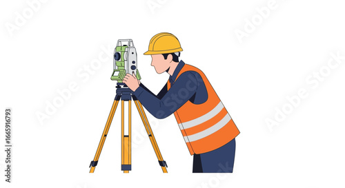 Dedicated land surveyor meticulously operates a modern total station for precise measurements on construction sites, crucial for accurate civil engineering and urban development