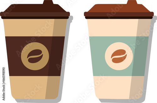 Flat style takeaway coffee cup icon. Minimalist vector illustration of a disposable coffee cup with lid and brown sleeve on white background