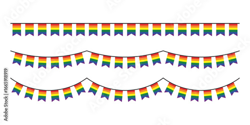 Seamless rainbow colored party buntings. LGBTQI concept. Flat design illustration.	