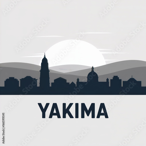 Yakima Skyline Silhouette — A Scenic Valley City in Washington State Vector Illustration