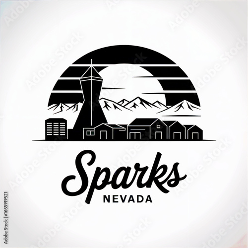 Sparks Skyline Silhouette — A Growing City Near Reno in Nevada Vector Illustration
