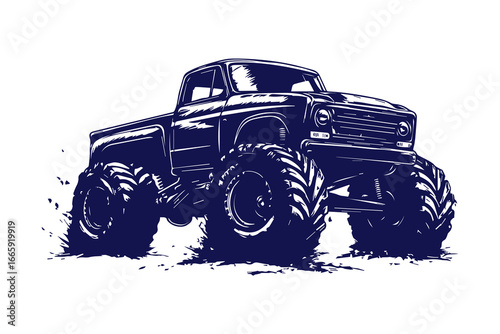 Bold monster truck with oversized tires showcasing dynamic movement and power