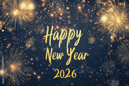 Wallpaper Mural "Happy New Year 2026" Elegant Fireworks Celebration Gold Design Festive Holiday Greeting Card Torontodigital.ca