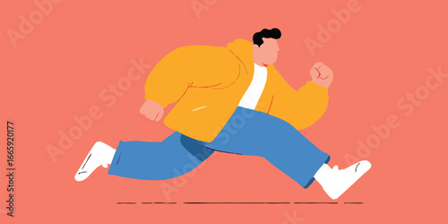 A dynamic illustration of a person in motion, showcasing energy and determination, captures the essence of action and speed, designed with minimalist aesthetics and bold colours.