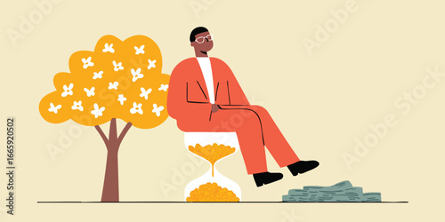 A person's metaphorical moment of reflection, set against the backdrop of life's fleeting time, symbolizing investment, growth, and the impact of their choices.