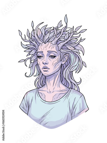Ethereal Woman with Crown of Twigs and Leaves.
