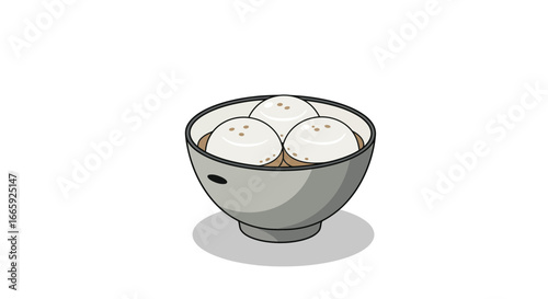 Bowl of Tangyuan a Traditional Chinese Dessert with Glutinous Rice Balls and Sweet Broth Illustration