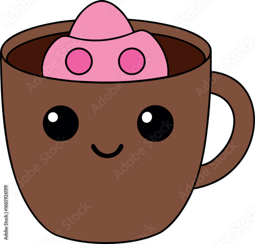 Cute cup of hot chocolate with marshmallows cozy Vector illustration