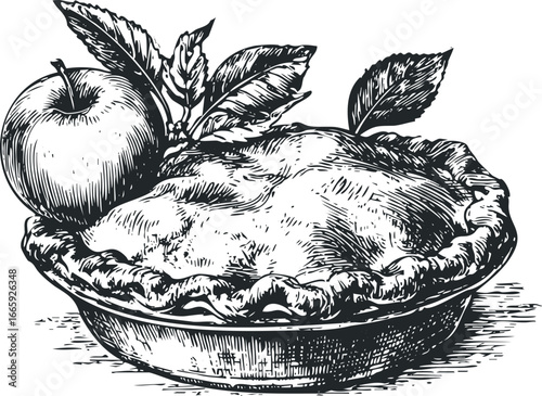 Wallpaper Mural Traditional Apple Pie with Fresh Apple and Leaves Illustration Torontodigital.ca