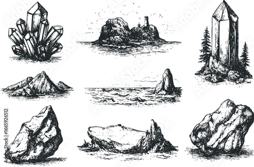 Sketch Collection of Natural Elements and Geological Forms