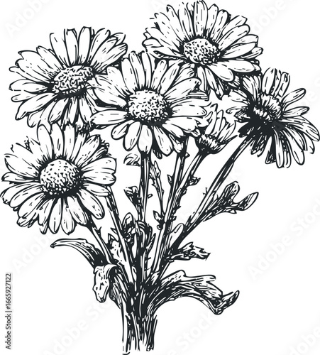 Sketch of Daisy Flowers Arrangement