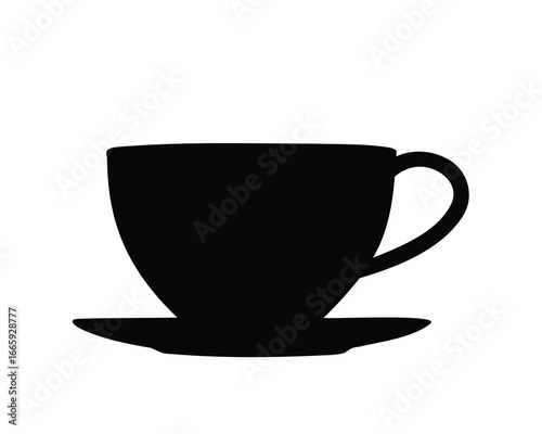 Silhouette of a classic coffee or tea cup on a saucer