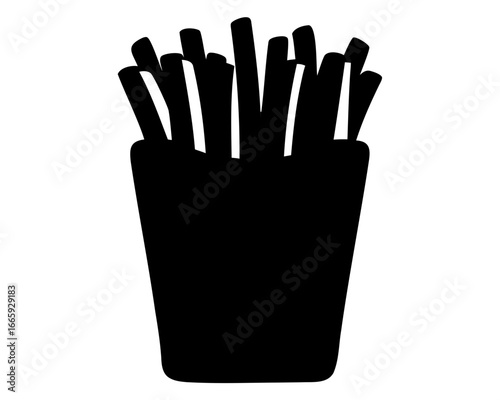 Black silhouette of french fries in a container, a classic fast food item
