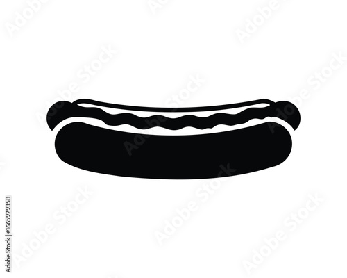 A simplified vector illustration of a hotdog with mustard or similar relish