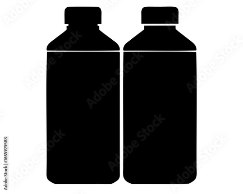 Two black silhouette bottles with square shape and tight screw caps