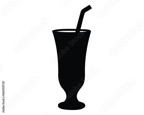 Silhouette of a tall drink in a glass with a straw isolated