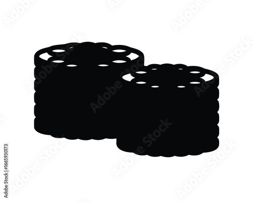 Two stacked piles of round objects isolated on a white background