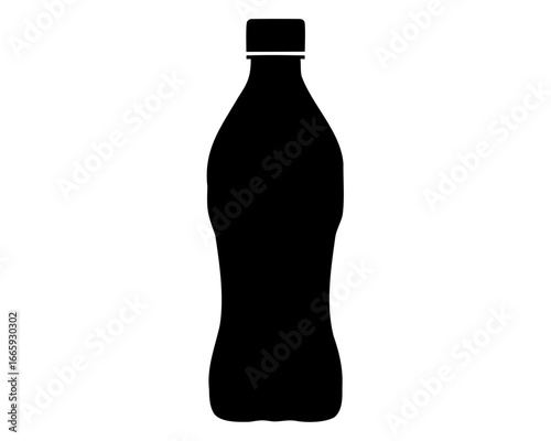 Black silhouette of a plastic bottle with cap on white background