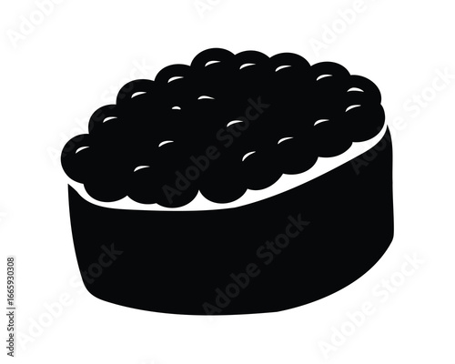 Minimalistic black and white vector image of caviar sushi roll illustration