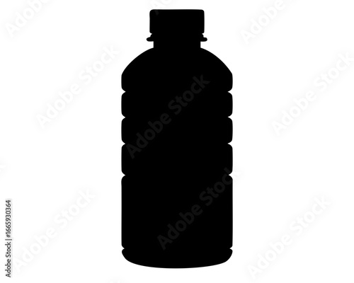 Silhouette of a water bottle with distinct ribbing on white background