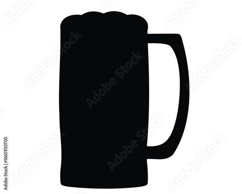 Black and white illustration of a beer mug silhouette on white background